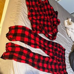 Red plaid pajamas two piece - unisex